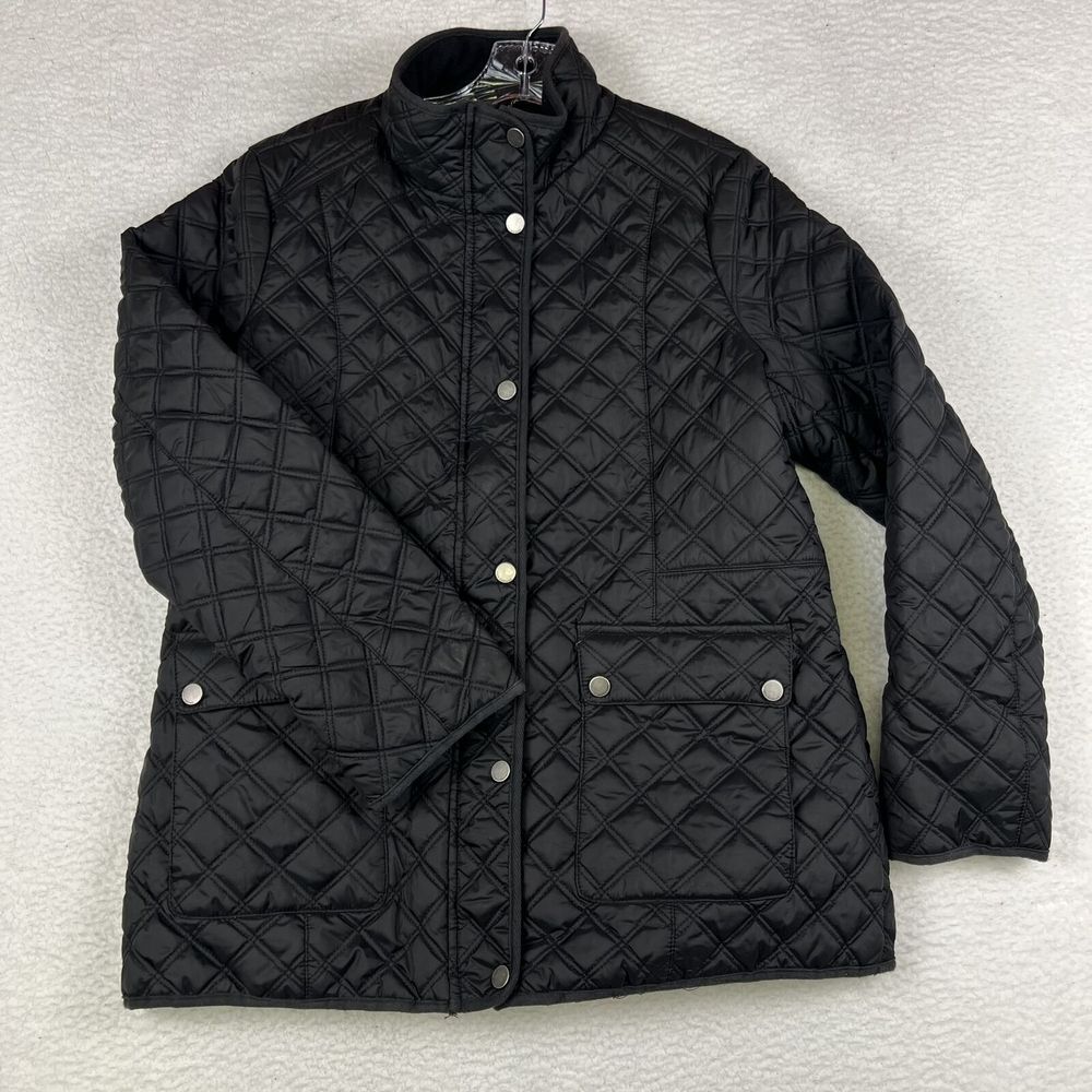 Lucky Brand Coat Womens Large Black Quilted Snap Button Lightweight Jacket